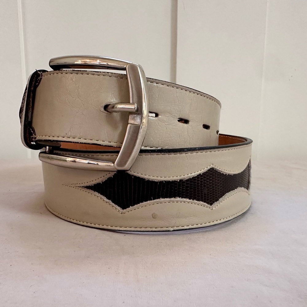 Tony Lama Gold Label Genuine Alligator Lizard Belt Cream Brown Western Size 36